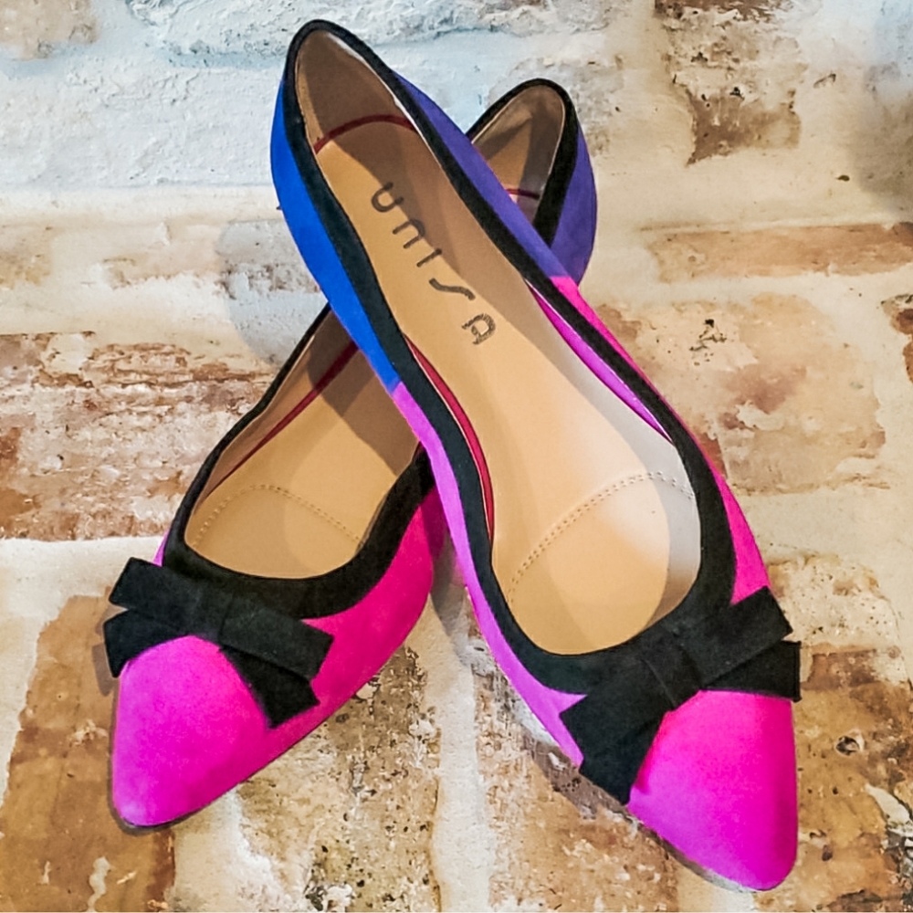 UNISA Colorblock Suede Leather Bow Ballet Flats